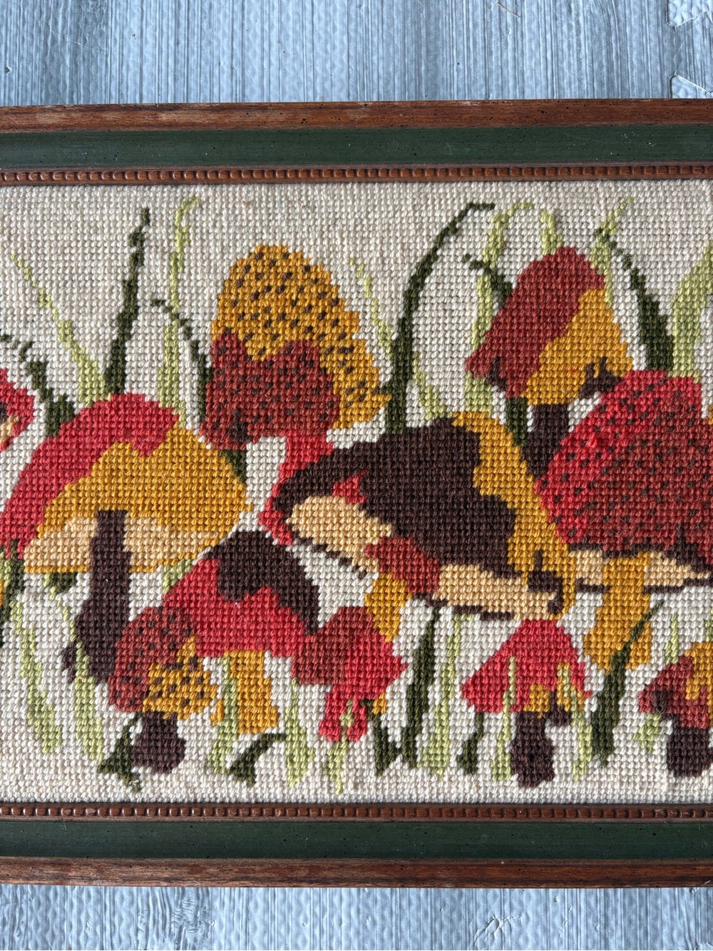 Vintage Multi-Colored Mushroom Crewel Embroidered Framed Art - Picture 7 of 8
